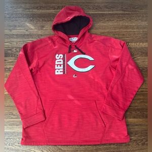 #690 CINCINNATI REDS BASEBALL (MAJESTIC) THERMA-BASE Red Hooded Sweatshirt MLB